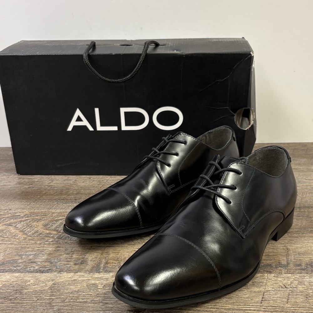 👞 ALDO “Badolla” Cap-Toe Oxford Dress Shoes — Black Leather, Size 9